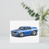 1969 Camaro SS Blue-Black Car Briefkaart (Staand voorkant)