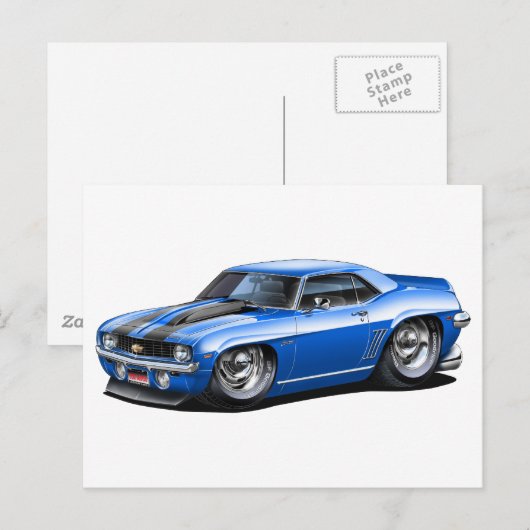 1969 Camaro SS Blue-Black Car Briefkaart (Voorkant / Achterkant)