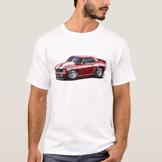 1969 Camaro SS Maroon-White auto T-shirt (Voorkant)