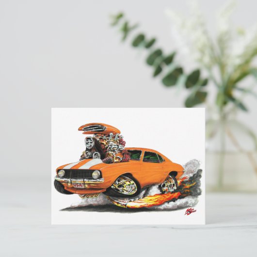 1969 Camaro SS Oranje-witte auto Briefkaart (Staand voorkant)