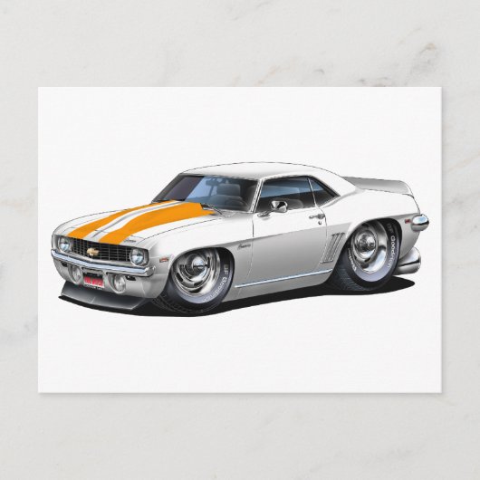 1969 Camaro SS Witte Oranje auto Briefkaart (Voorkant)