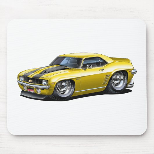 1969 Camaro SS Yellow-Black Car Muismat (Voorkant)