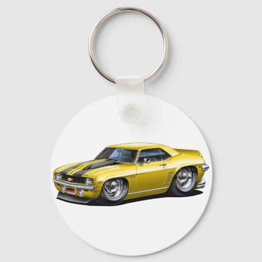 1969 Camaro SS Yellow-Black Car Sleutelhanger (Voorkant)