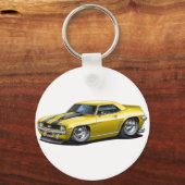1969 Camaro SS Yellow-Black Car Sleutelhanger (Voorkant)