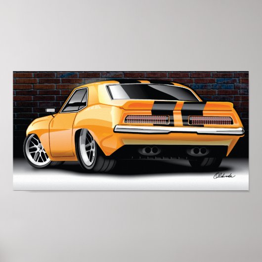 1969 Camaro Street Rod Illustration Poster (Oranje (Voorkant)