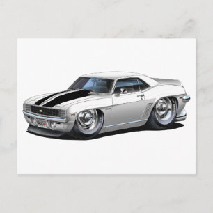 1969 Camaro White-Black Car Briefkaart