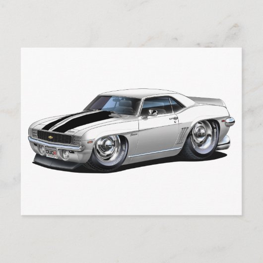 1969 Camaro White-Black Car Briefkaart (Voorkant)