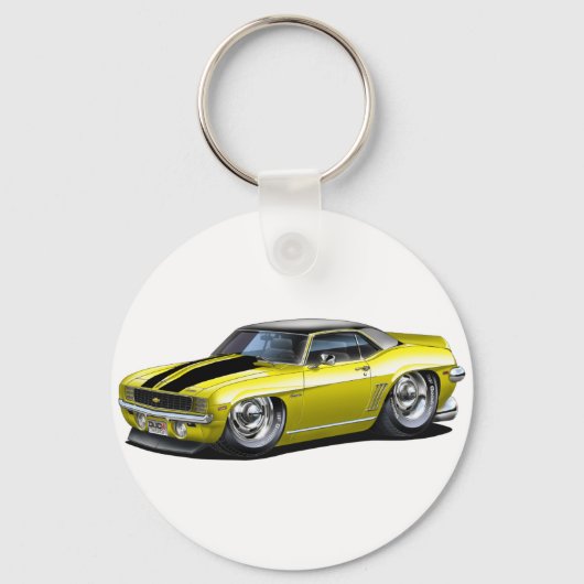 1969 Camaro Yellow-Black Top Car Sleutelhanger (Voorkant)