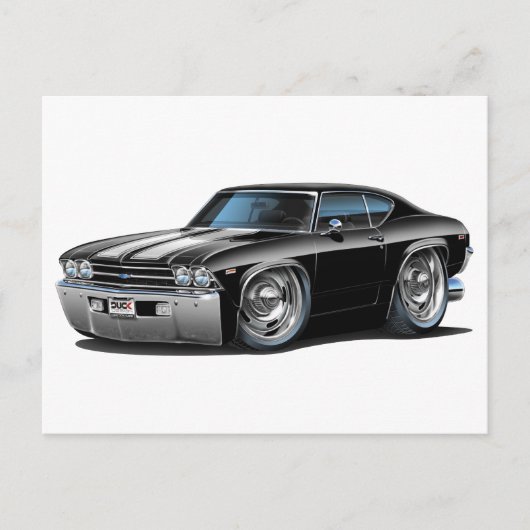 1969 Chevelle Black-White-auto Briefkaart (Voorkant)