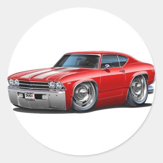 1969 Chevelle rood-wit auto Ronde Sticker (Voorkant)