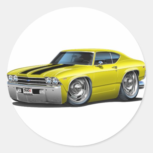 1969 Chevelle Yellow-Black Car Ronde Sticker (Voorkant)