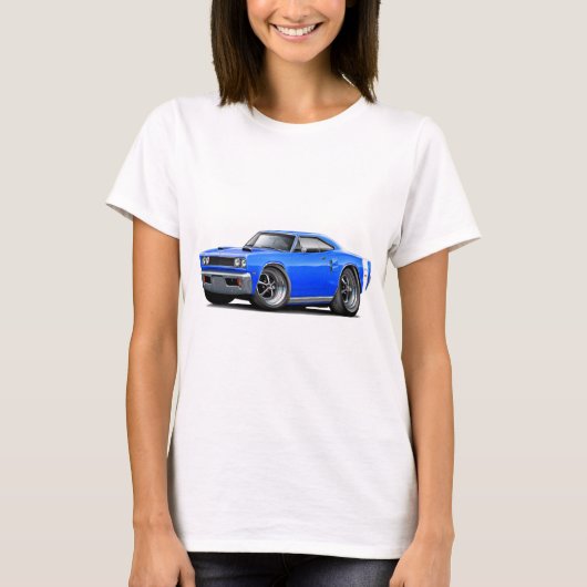 1969 Coronet RT Blue-White Double Scoop Hood T-shirt (Voorkant)