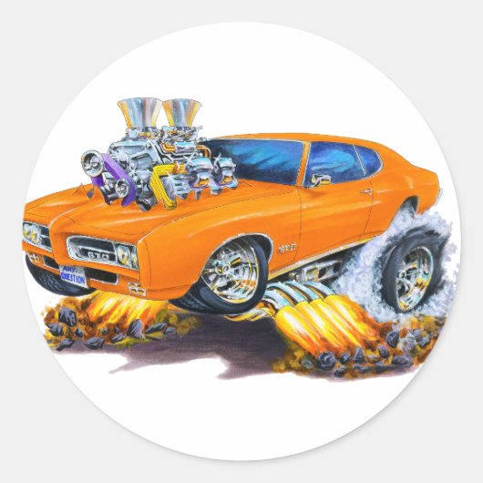 1969 GTO Oranje auto Ronde Sticker (Voorkant)