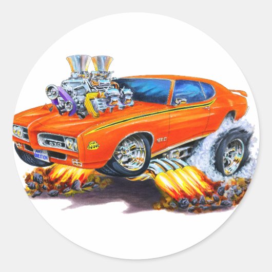 1969 GTO rechter Oranje auto Ronde Sticker (Voorkant)