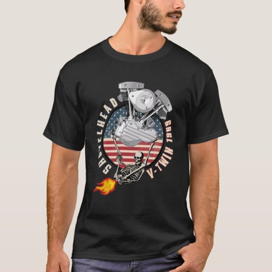 1969 HD Shovelhead VTwin Flame Scheten Motorcycle T-shirt (Voorkant)