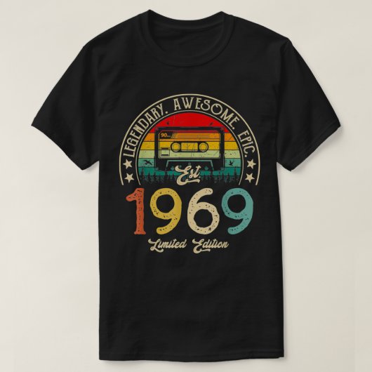  1969 Retro Cassette 1969 53e verjaardag 53 T-shirt (Design voorkant)
