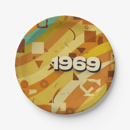 1969 - Retro  jaren '60 Geometrisch ontwerp - Papieren Bordje (Voorkant)