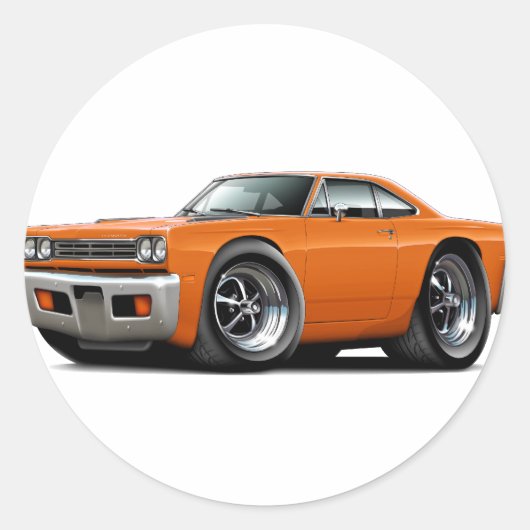 1969 Roadrunner Oranje auto Ronde Sticker (Voorkant)