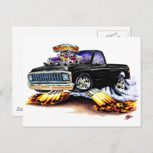 1970-72 Chevy C10 Black Longbed Briefkaart (Voorkant / Achterkant)