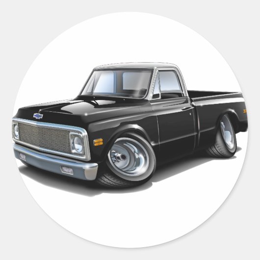 1970-72 Chevy C10 Black-White Top Truck Ronde Sticker (Voorkant)