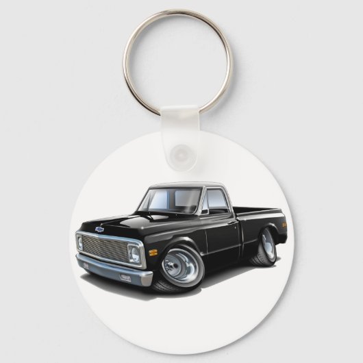 1970-72 Chevy C10 Black-White Top Truck Sleutelhanger (Voorkant)