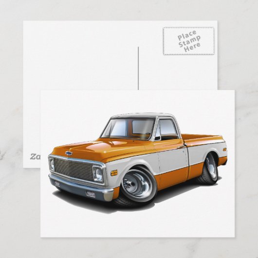 1970-72 Chevy C10 Oranje-White Truck Briefkaart (Voorkant / Achterkant)
