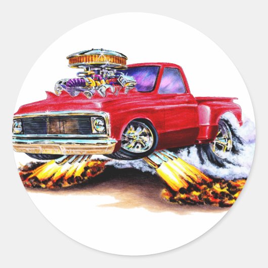 1970-72 Chevy C10 Red Truck Ronde Sticker (Voorkant)