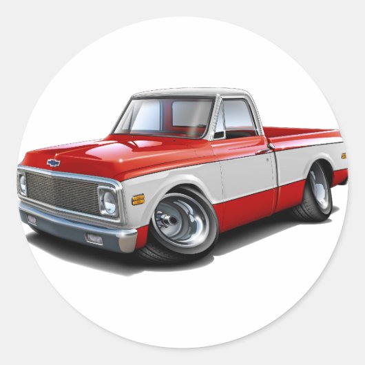 1970-72 Chevy C10 Red-White Truck Ronde Sticker (Voorkant)