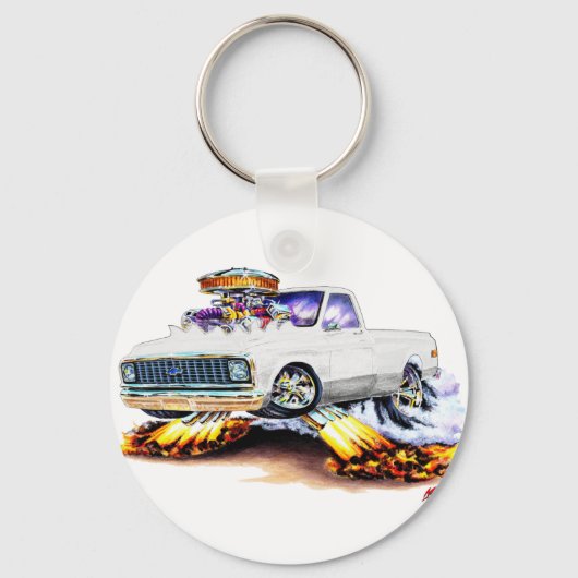 1970-72 Chevy C10 White Longbed Sleutelhanger (Voorkant)