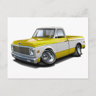 1970-72 Chevy C10 Yellow-White Truck Briefkaart