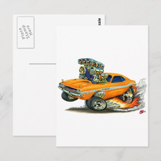 1970-72 Dodge Challenger Oranje Auto Briefkaart (Voorkant / Achterkant)