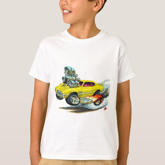 1970-72 Olds Cutlass 442 Gele auto T-shirt (Voorkant)