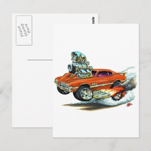 1970-72 Olds Cutlass 442 Oranje auto Briefkaart (Voorkant / Achterkant)