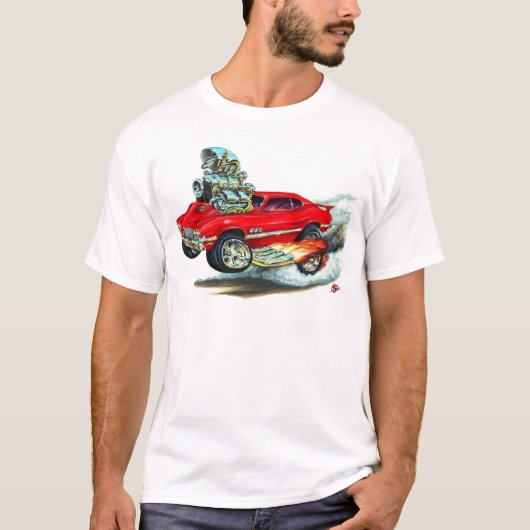 1970-72 Olds Cutlass 442 Rode auto T-shirt (Voorkant)