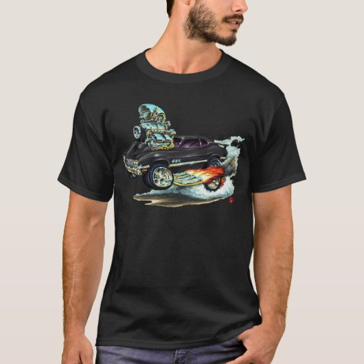 1970-72 Oldsmobile Cutlass 442 Zwarte auto T-shirt (Voorkant)