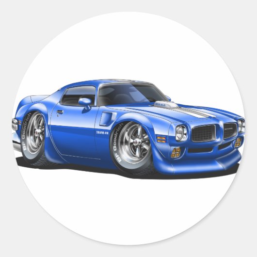 1970/72 Trans Am Blue Car Ronde Sticker (Voorkant)