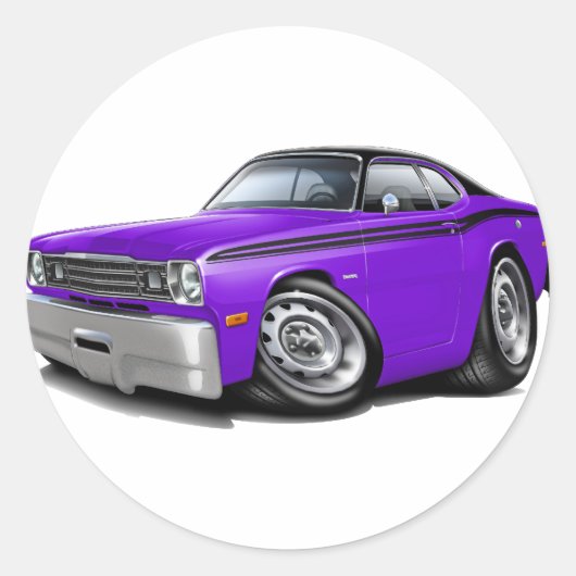 1970-74 Duster Paars-Black Top Auto Ronde Sticker (Voorkant)