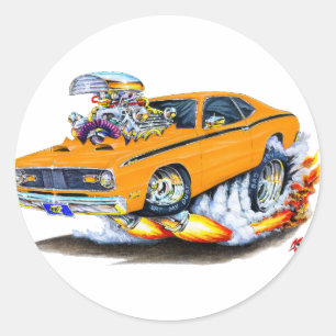 1970-74 Plymouth Duster Oranje auto Ronde Sticker
