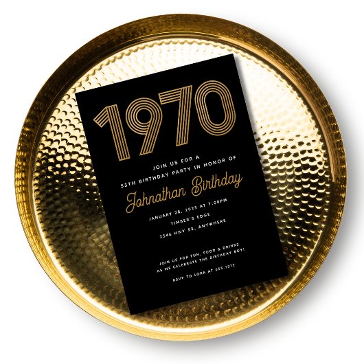 1970 Black Faux Gold 50e verjaardag uitnodiging