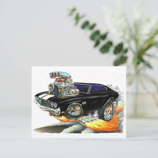 1970 Chevelle Black-White-auto Briefkaart (Staand voorkant)