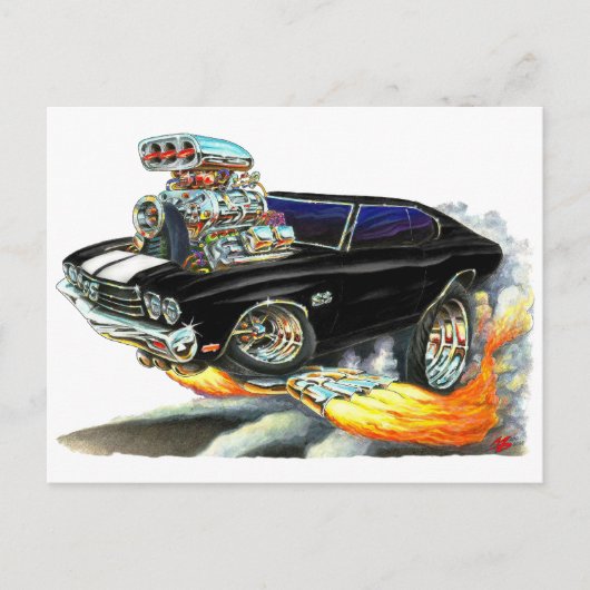 1970 Chevelle Black-White-auto Briefkaart (Voorkant)