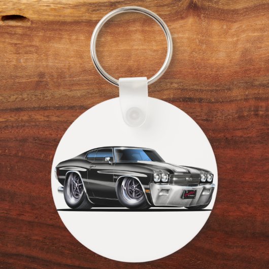 1970 Chevelle Black-White-auto Sleutelhanger (Voorkant)