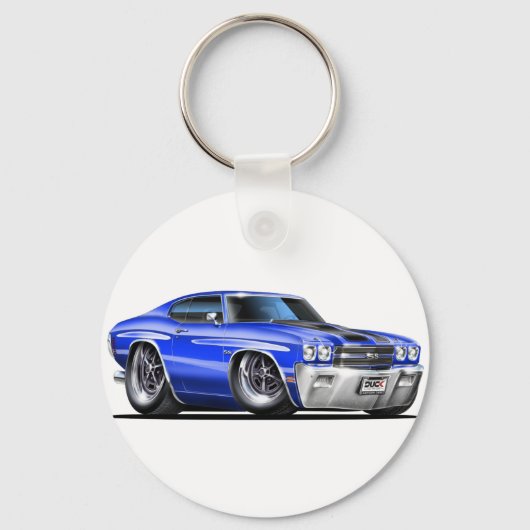 1970 Chevelle Blue-Black Car Sleutelhanger (Voorkant)