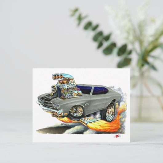 1970 Chevelle Grey-Black Car Briefkaart (Staand voorkant)