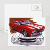 1970 Chevelle Rood-Witte auto Briefkaart (Voorkant / Achterkant)