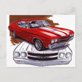 1970 Chevelle Rood-Witte auto Briefkaart (Voorkant)