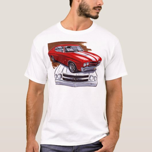 1970 Chevelle Rood-Witte auto T-shirt (Voorkant)