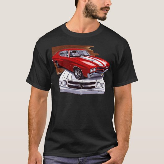1970 Chevelle Rood-Witte auto T-shirt (Voorkant)