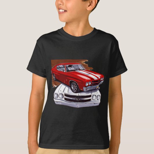 1970 Chevelle Rood-Witte auto T-shirt (Voorkant)