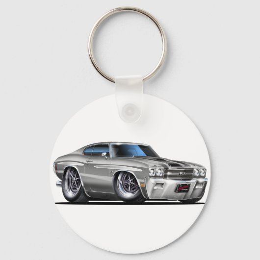 1970 Chevelle Silver-Black Car Sleutelhanger (Voorkant)